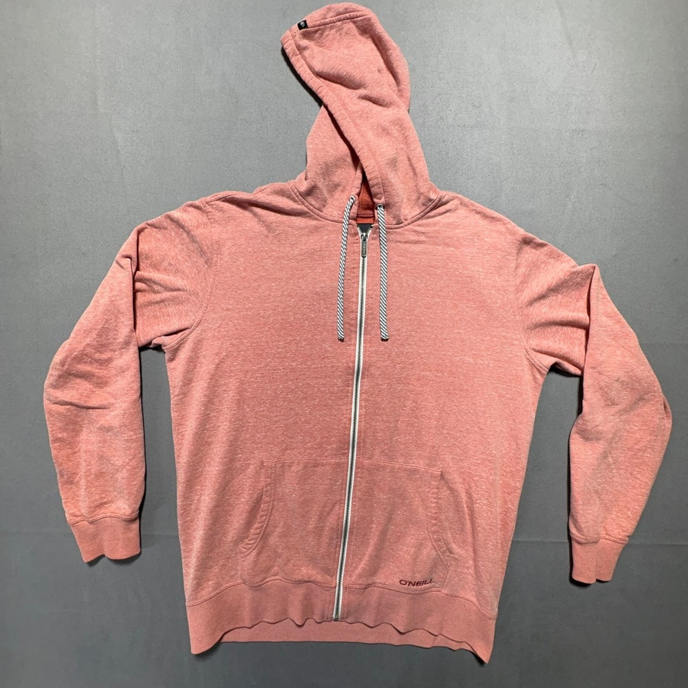 O'Neill Mens Full Zip Hoodie Coral Pink Heather Fleece Sweatshirt Large